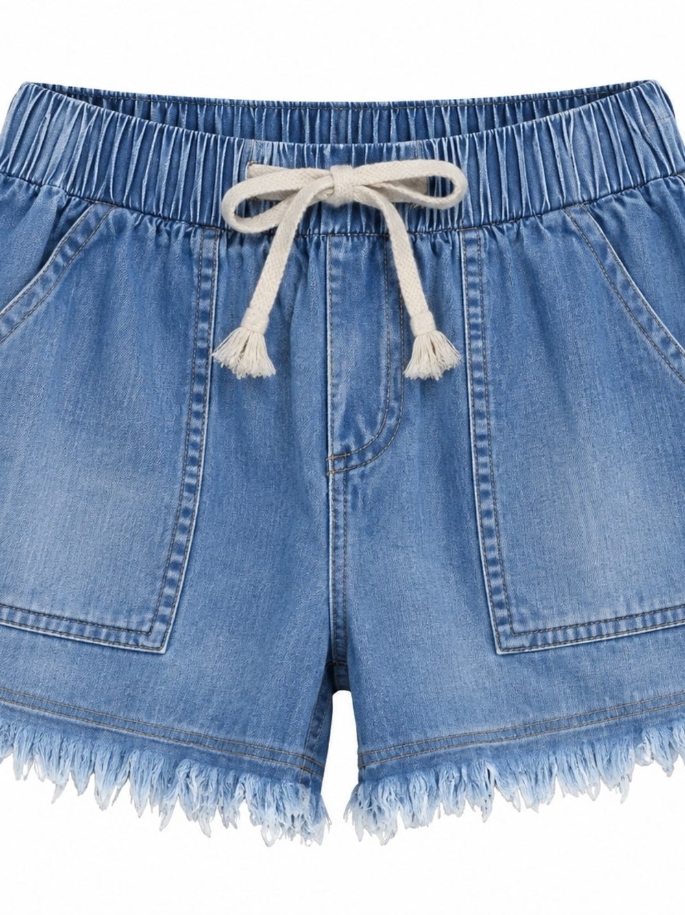 Casual Drawstring Denim Shorts in Light Blue